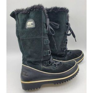 Sorel Black Tivoli II High Waterproof Tall Suede Faux Fur Boots Women's 7 .5